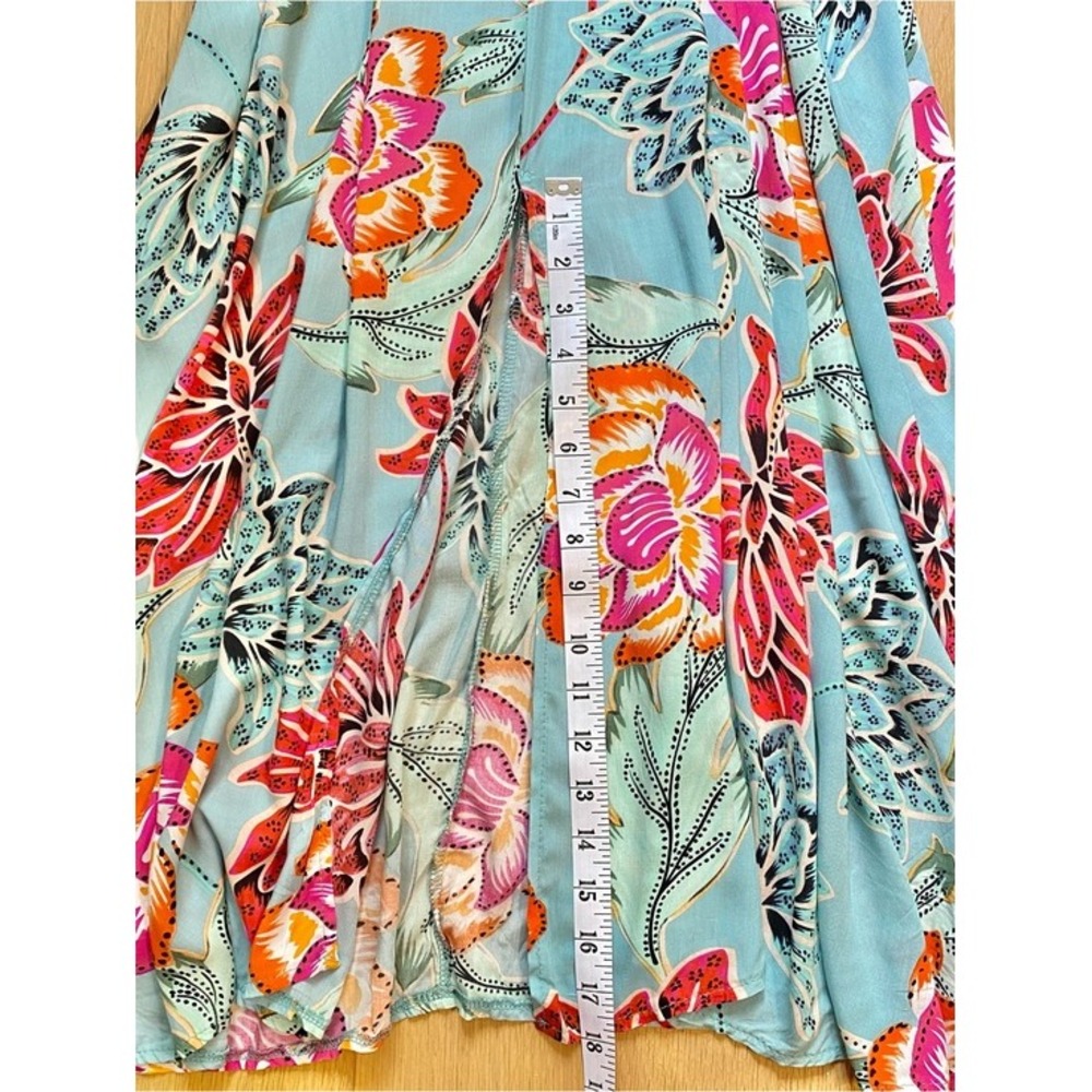 Jaase Boho Aqua Light Blue Floral Dress Ruffle Flowy Tassel Smocked Medium - Picture 14 of 16